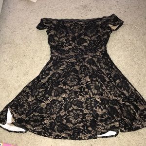 Black sequined lace skater dress